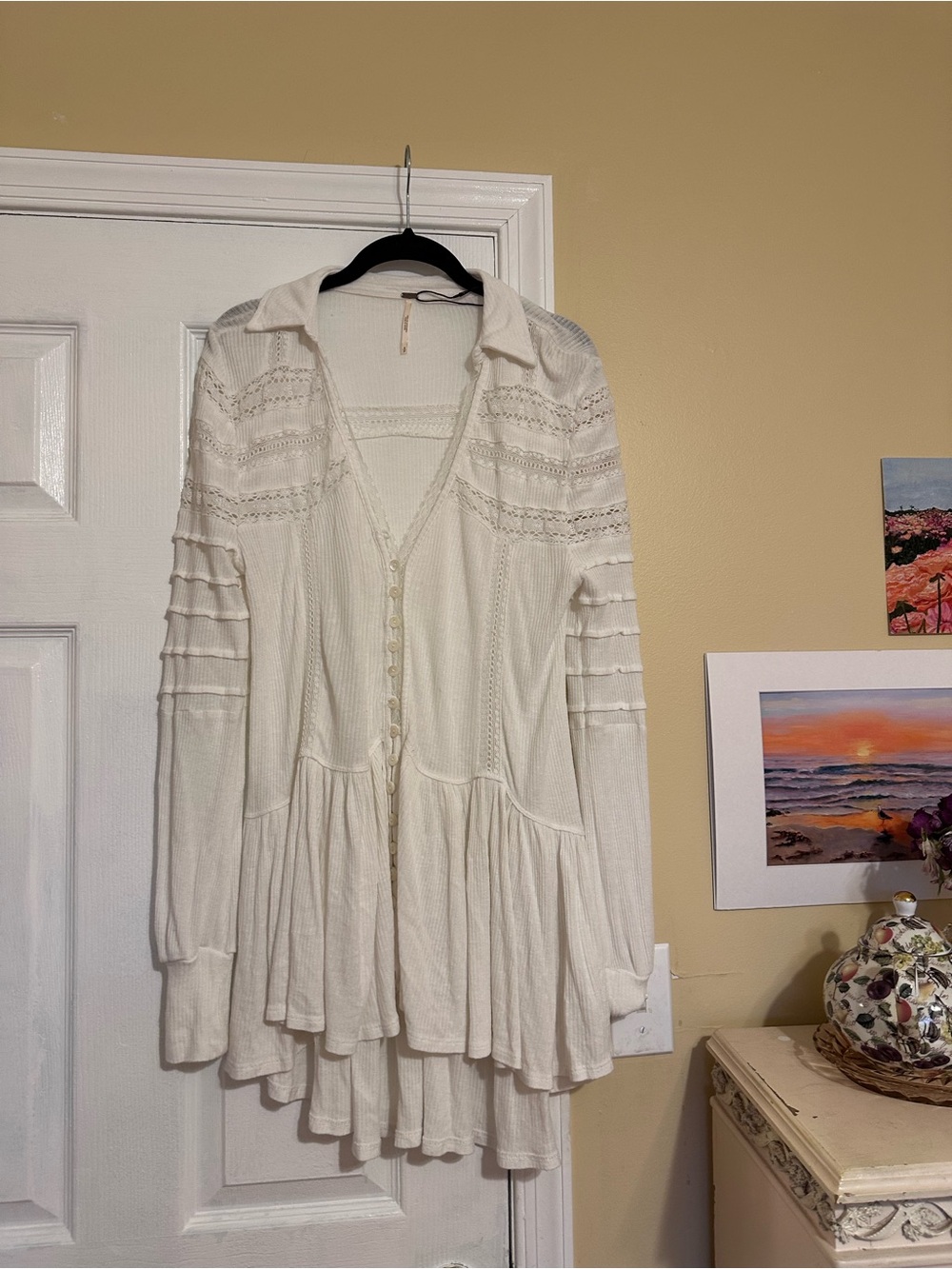 Free People Ivory Boho Thermal Tunic